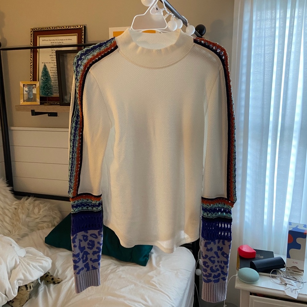 Free People Printed Thermal Turtleneck Sweater